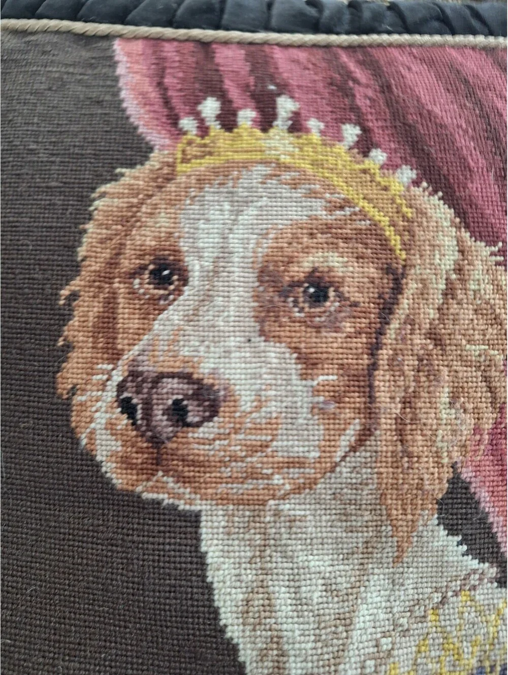 Vintage Cavalier King Charles Spaniel Brittany Dog Needlepoint Pillow